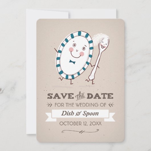 Dish Runs Away with Spoon Wedding Bewaar de datum Save The Date (Voorkant)