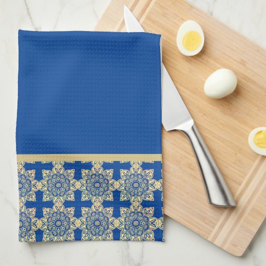Dish Towel met blauwe en gouden medaillons Theedoek (Quarter Fold)