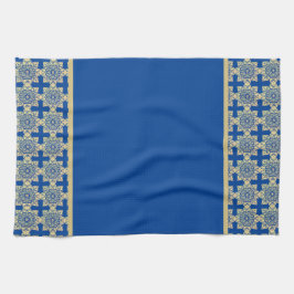 Dish Towel met blauwe en gouden medaillons Theedoek