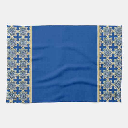Dish Towel met blauwe en gouden medaillons Theedoek (Horizontaal)