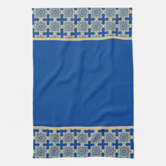 Dish Towel met blauwe en gouden medaillons Theedoek (Verticaal)