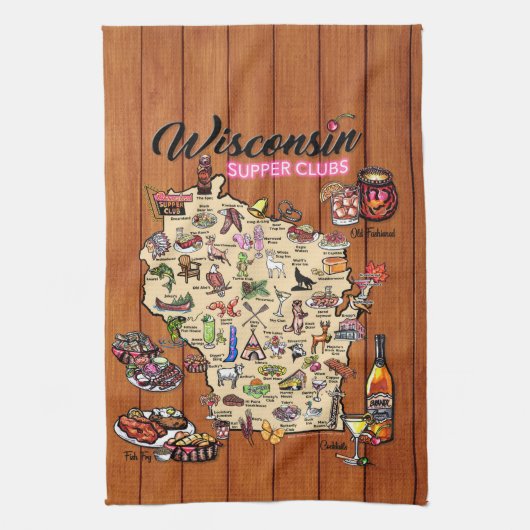 Dish Towel - Wisconsin Supper Club Map Theedoek (Verticaal)