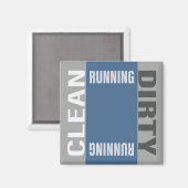 Dishwas Clean Dirty Running Modern Blue Grey Magneet (Voorkant / Achterkant)