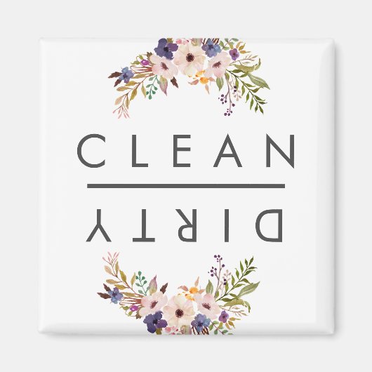 Dishwasher Clean Dirty Floral Magneet (Voorkant)