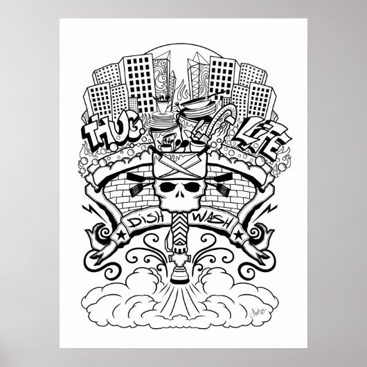 Dishwasher Line Art Drawing Poster (Voorkant)