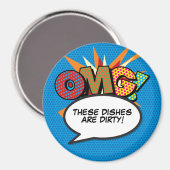 Dishwasher OMG Dirty Dishes Fun Retro Comic Book Magneet (Voorkant / Achterkant)