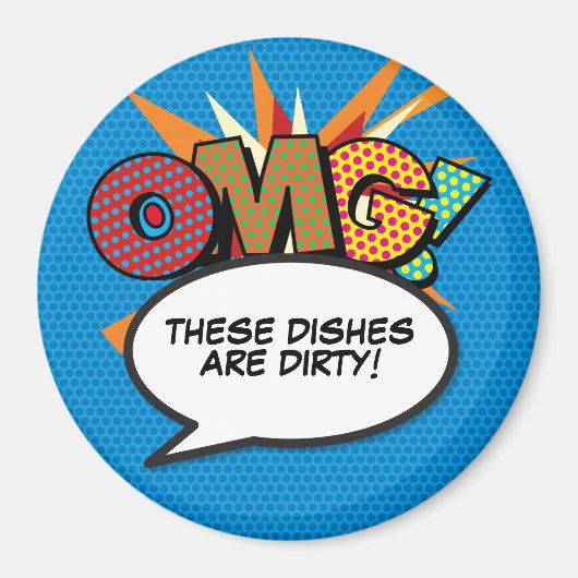 Dishwasher OMG Dirty Dishes Fun Retro Comic Book Magneet (Voorkant)