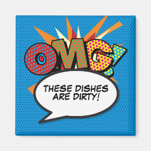 Dishwasher OMG Dirty Dishes Fun Retro Comic Book Magneet