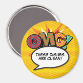 Dishwasmachine OMG Clean Dishes Fun Retro Comic Bo Magneet (Voorkant / Achterkant)
