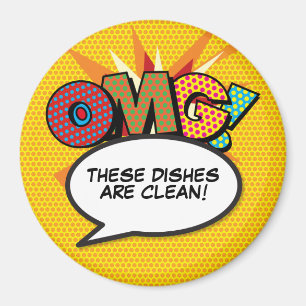 Dishwasmachine OMG Clean Dishes Fun Retro Comic Bo Magneet