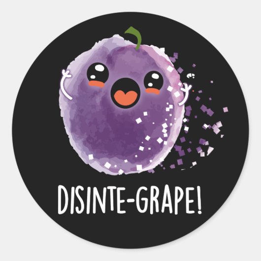 Disinte druif Funny Grape Pun Dark BG Ronde Sticker (Voorkant)
