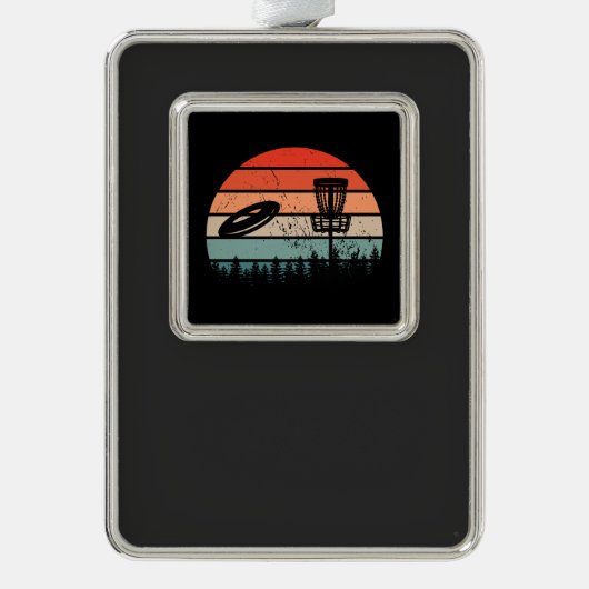 Disk Golf Retro Verzilverd Omlijst Ornament (Voorkant)