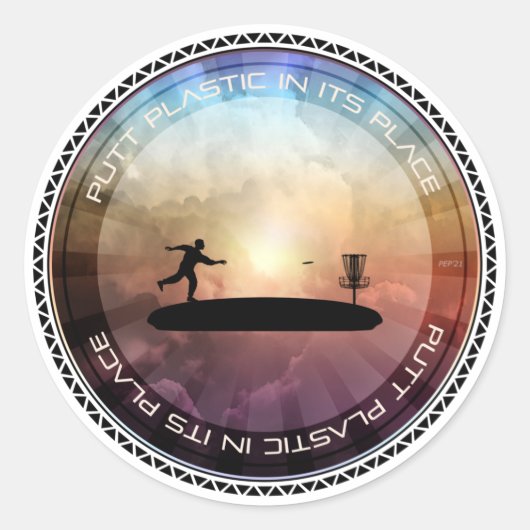 Disk Golfer Putting Ronde Sticker (Voorkant)