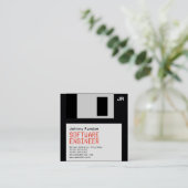 Diskette zwart retro tech stijl vierkante visitekaartje (Staand voorkant)