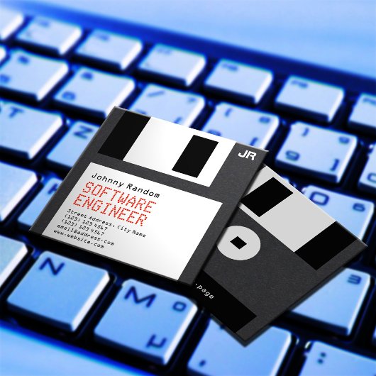 Diskette zwart retro tech stijl vierkante visitekaartje