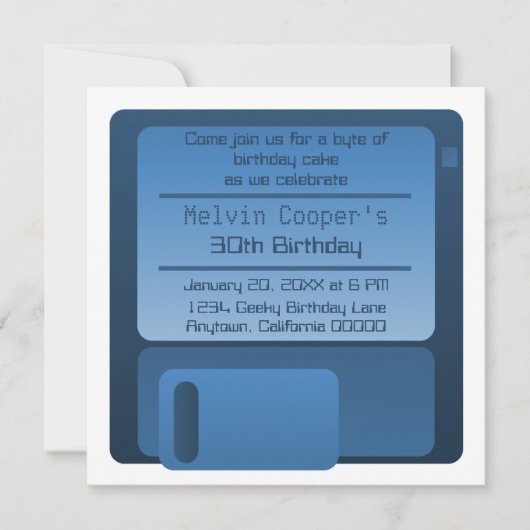 Diskettestation geek Birthday Party Invite, donker Kaart (Voorkant)