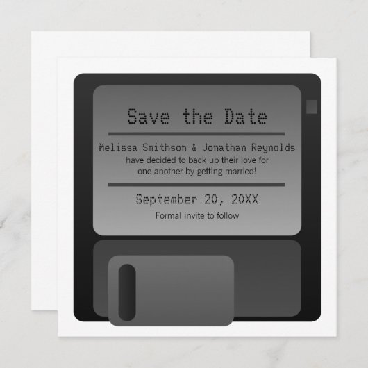 Diskettestation Sla de datum-aankondiging op, grij Save The Date (Voorkant / Achterkant)