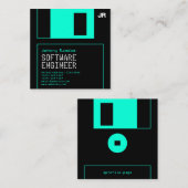 Diskettestation zwarte cyaan retro-stijl vierkante visitekaartje (Voorkant / Achterkant)
