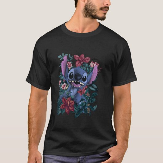 Disney Lilo & Stitch Floral Garden Character Art T-shirt (Voorkant)