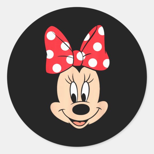 Disney Minnie Mouse Polka Dot Bow Big Face  Ronde Sticker (Voorkant)