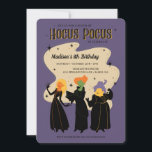 Disney's Hocus Pocus Verjaardag Kaart<br><div class="desc">Vier een goddelijk leuke verjaardag met deze betoverende Disney Hocus Pocus verjaardagsuitnodiging! Met de Sanderson Sisters - Winifred, Sarah en Mary - zwevend op hun bezems met een magische achtergrond van volle maan, zet dit spookachtige schattige ontwerp de perfecte toon voor een Halloween-thema of hekserig verjaardagsfeest. Levendige kleuren, mystieke sprankelingen...</div>