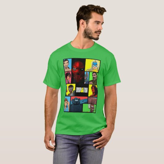 Dispatch Video Game Collage Design retro T-shirt (Voorkant volledig)