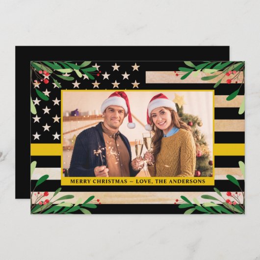 Dispatcher 911 Christmas Custom Photo Gold Flag Feestdagenkaart (Voorkant / Achterkant)