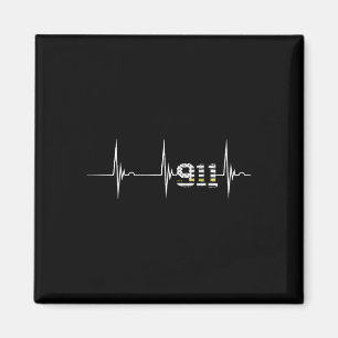 Dispatcher 911 Vintage Usa Vlag Hartslag Ekg Pols Magneet