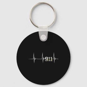 Dispatcher 911 Vintage Usa Vlag Hartslag Ekg Pols Sleutelhanger