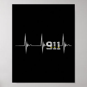 Dispatcher 911 Vintage Usa Vlag Hartslag Ekg Puls Poster