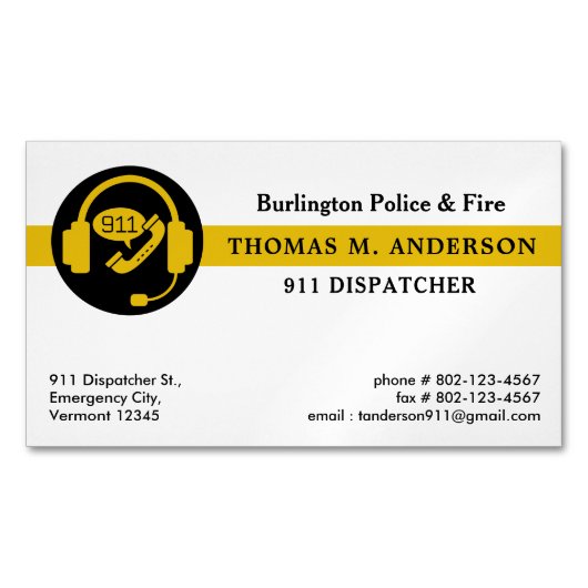 Dispatcher aangepaste moderne hulpdiensten 911 magnetisch visitekaartje (Voorkant)