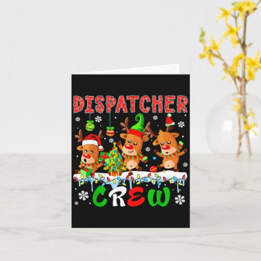 Dispatcher Crew Three Cute Santa Elf Reindeers Xma Kaart (Gele Bloem)