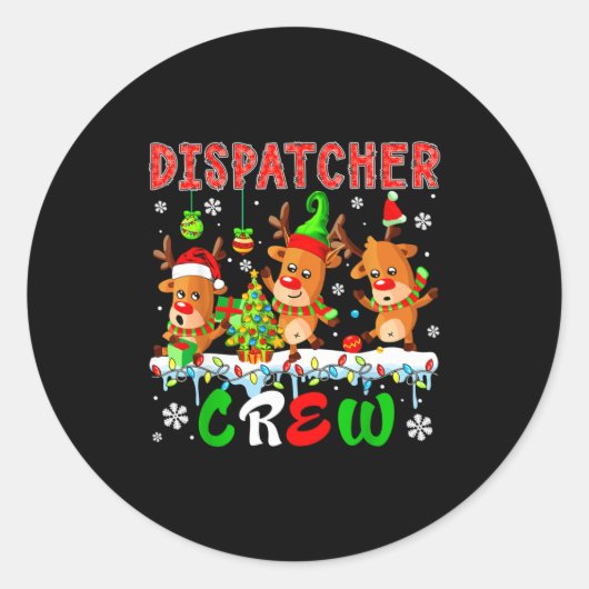 Dispatcher Crew Three Cute Santa Elf Reindeers Xma Ronde Sticker (Voorkant)