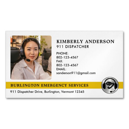 Dispatcher Custom Emergency Police Fire Foto Logo Magnetisch Visitekaartje (Voorkant)