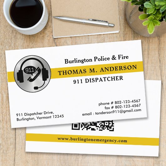 Dispatcher Custom Emergency Services 911 QR-code Visitekaartje
