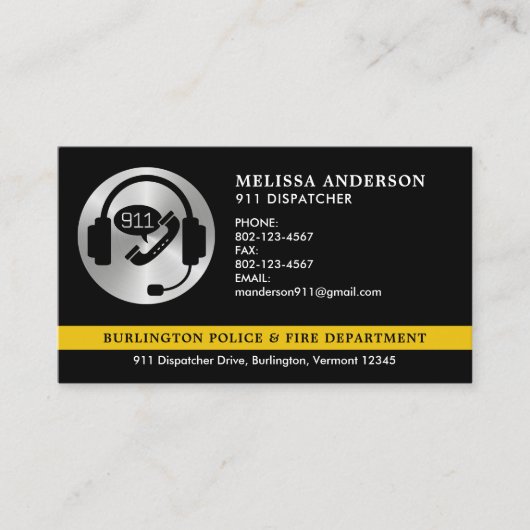 Dispatcher Custom Logo Emergency Police Fire 911 Visitekaartje (Voorkant)