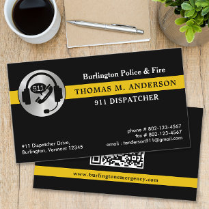 Dispatcher Custom Thin Gold Line 911 Logo QR Code Visitekaartje