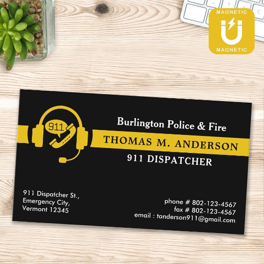 Dispatcher Custom Thin Gold Line Emergency Logo Magnetisch Visitekaartje