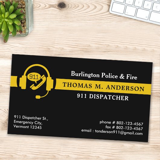 Dispatcher Custom Thin Gold Line Emergency Logo Visitekaartje