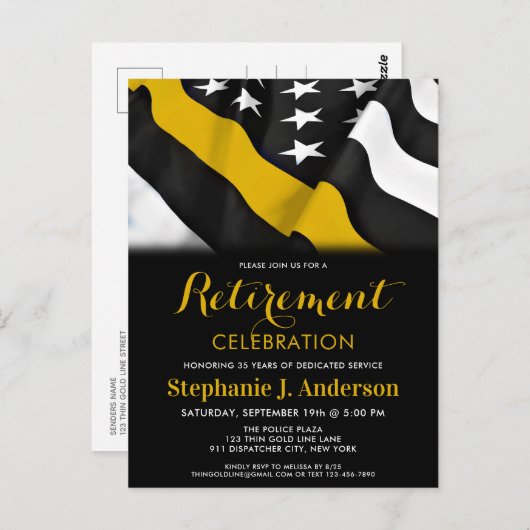 Dispatcher Thin Gold Line American Flag Retirement Briefkaart (Voorkant / Achterkant)