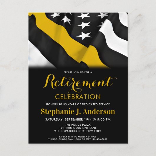 Dispatcher Thin Gold Line American Flag Retirement Briefkaart (Voorkant)