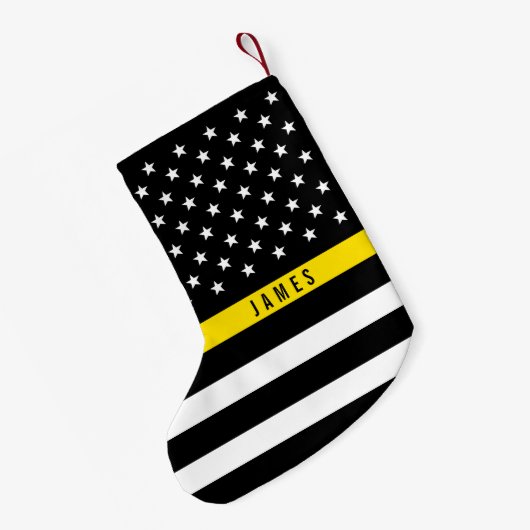 Dispatcher Thin Yellow Line American Flag Monogram Kleine Kerstsok (Achterkant (Hangend))