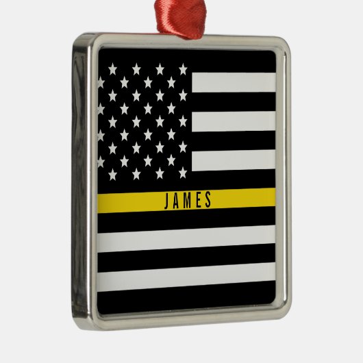 Dispatcher Thin Yellow Line American Flag Monogram Metalen Ornament (Rechts)