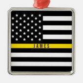 Dispatcher Thin Yellow Line American Flag Monogram Metalen Ornament (Voorkant)