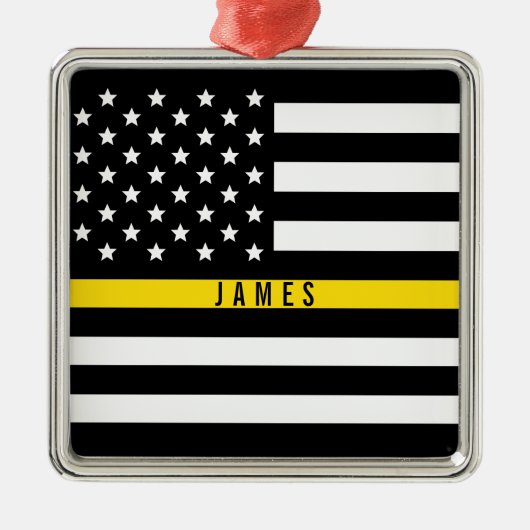 Dispatcher Thin Yellow Line American Flag Monogram Metalen Ornament (Voorkant)