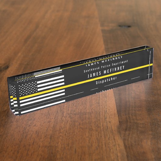 Dispatcher Thin Yellow Line American Flag Monogram Naambordje (Zijkant)