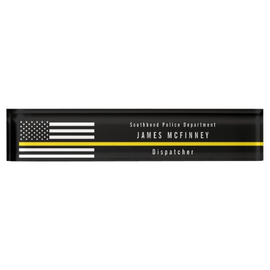 Dispatcher Thin Yellow Line American Flag Monogram Naambordje (Voorkant)