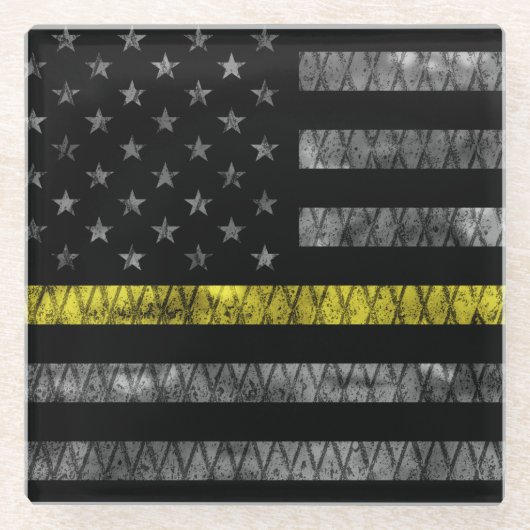Dispatcher Thin Yellow Line Flag Glazen Onderzetter (Voorkant)