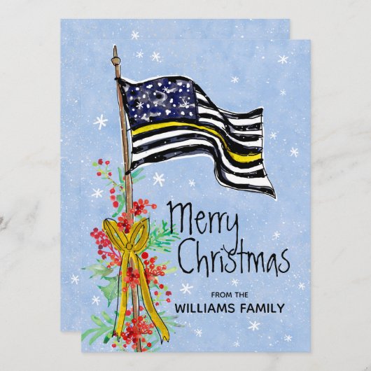 Dispatcher Thin Yellow Line Flag Holly Red Berries Feestdagenkaart (Voorkant / Achterkant)