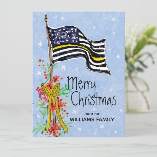 Dispatcher Thin Yellow Line Flag Holly Red Berries Feestdagenkaart (Staand voorkant)